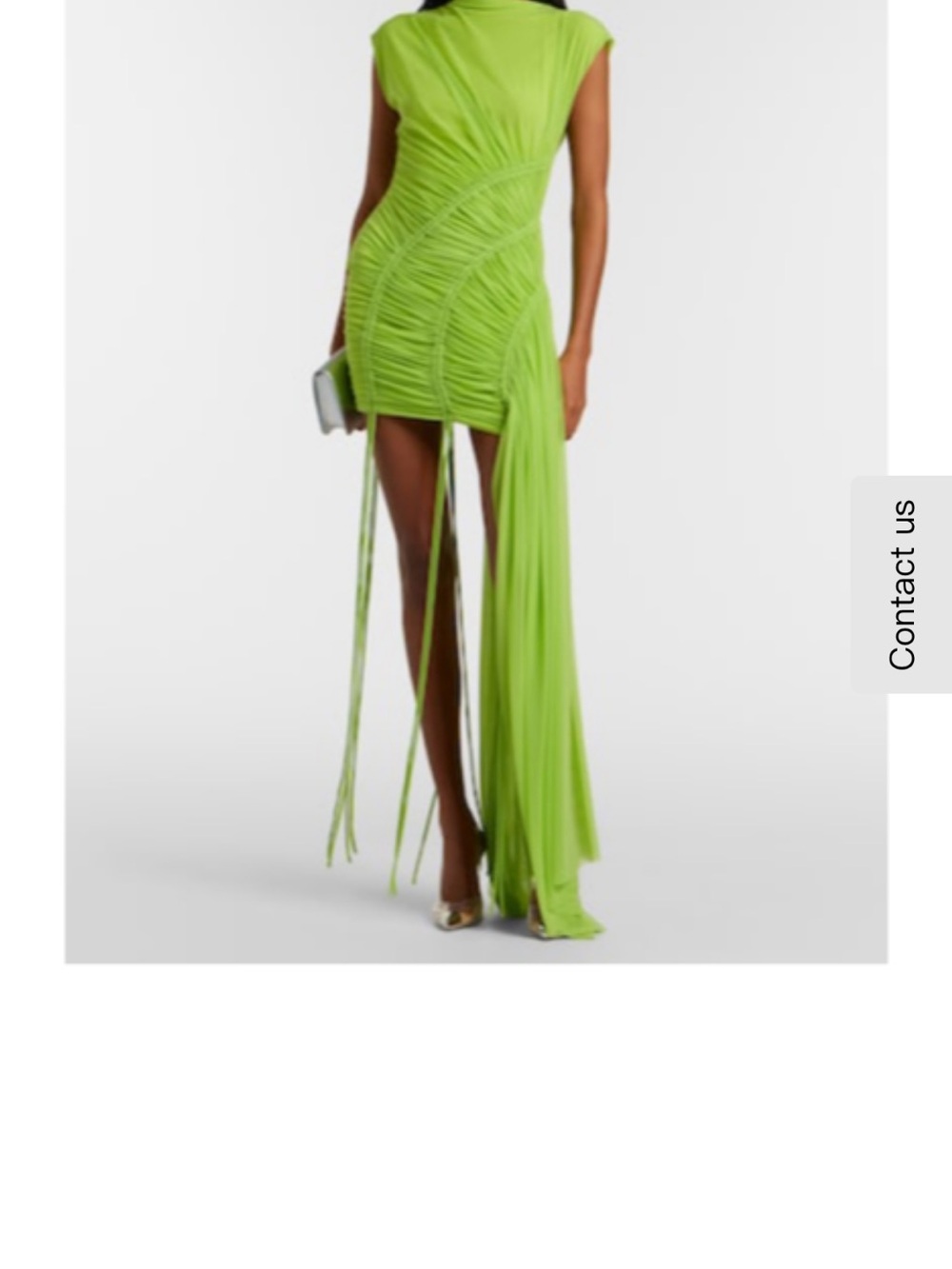 David Koma Neon Lime Ruched Fringe Asymmetric Mini Dress
